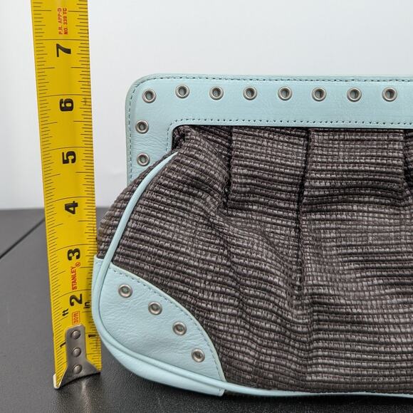VTG Y2K Kate Landry Matching Handbag & Clutch Set Brown Woven Blue Leather Trim - Picture 12 of 14